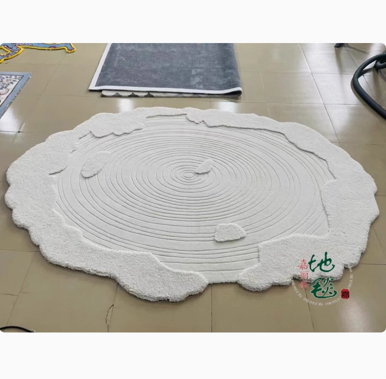 新西兰进口羊毛纯色白色椭圆形立体格子欧式客厅茶几地毯卧室客房